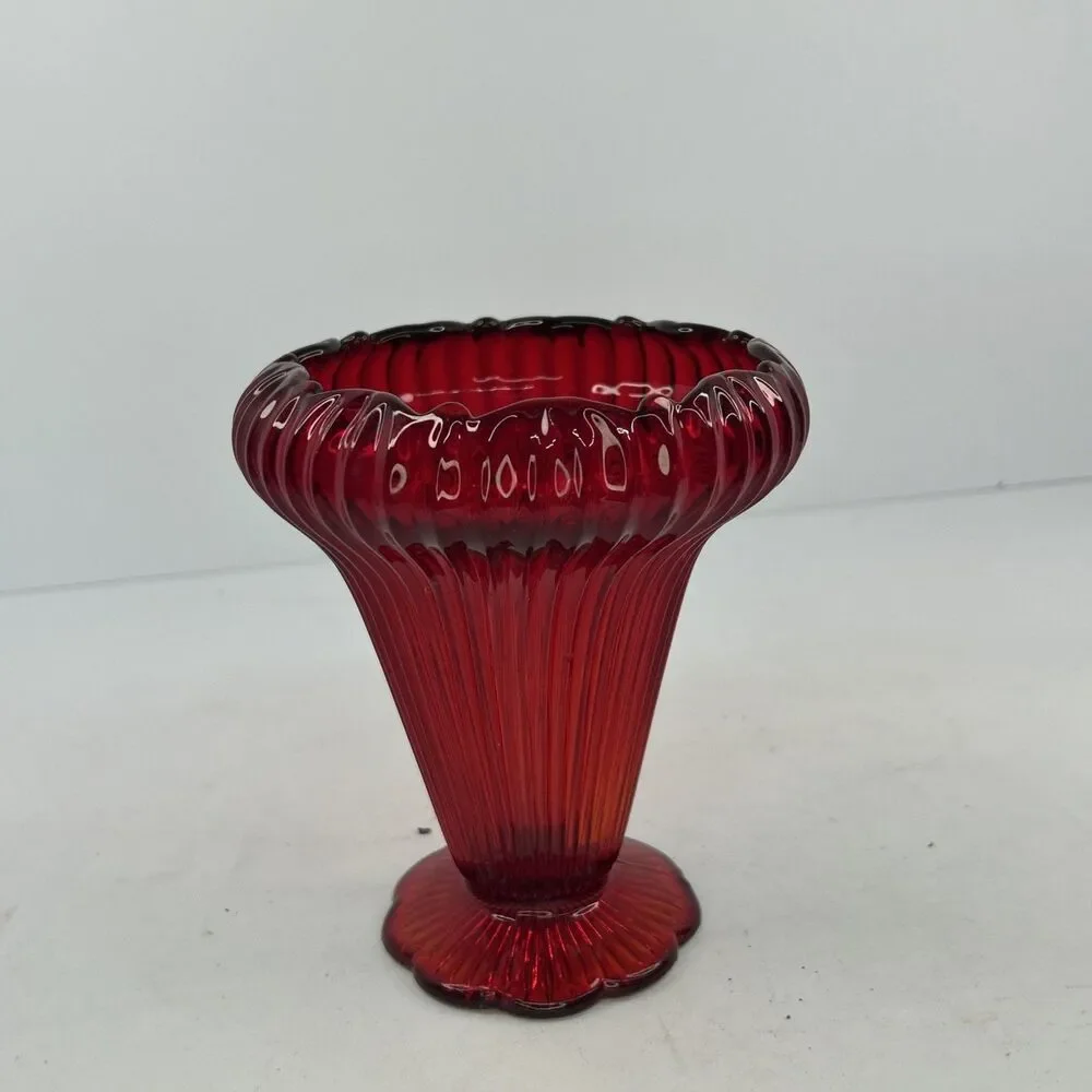 Ruby Red Fenton Unique Footed Vase 6”